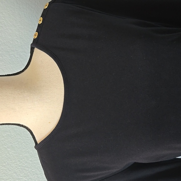 RALPH LAUREN Button Shoulder Crew Neck Long Sleeve Top Black Sz XL Preppy - Picture 2 of 12